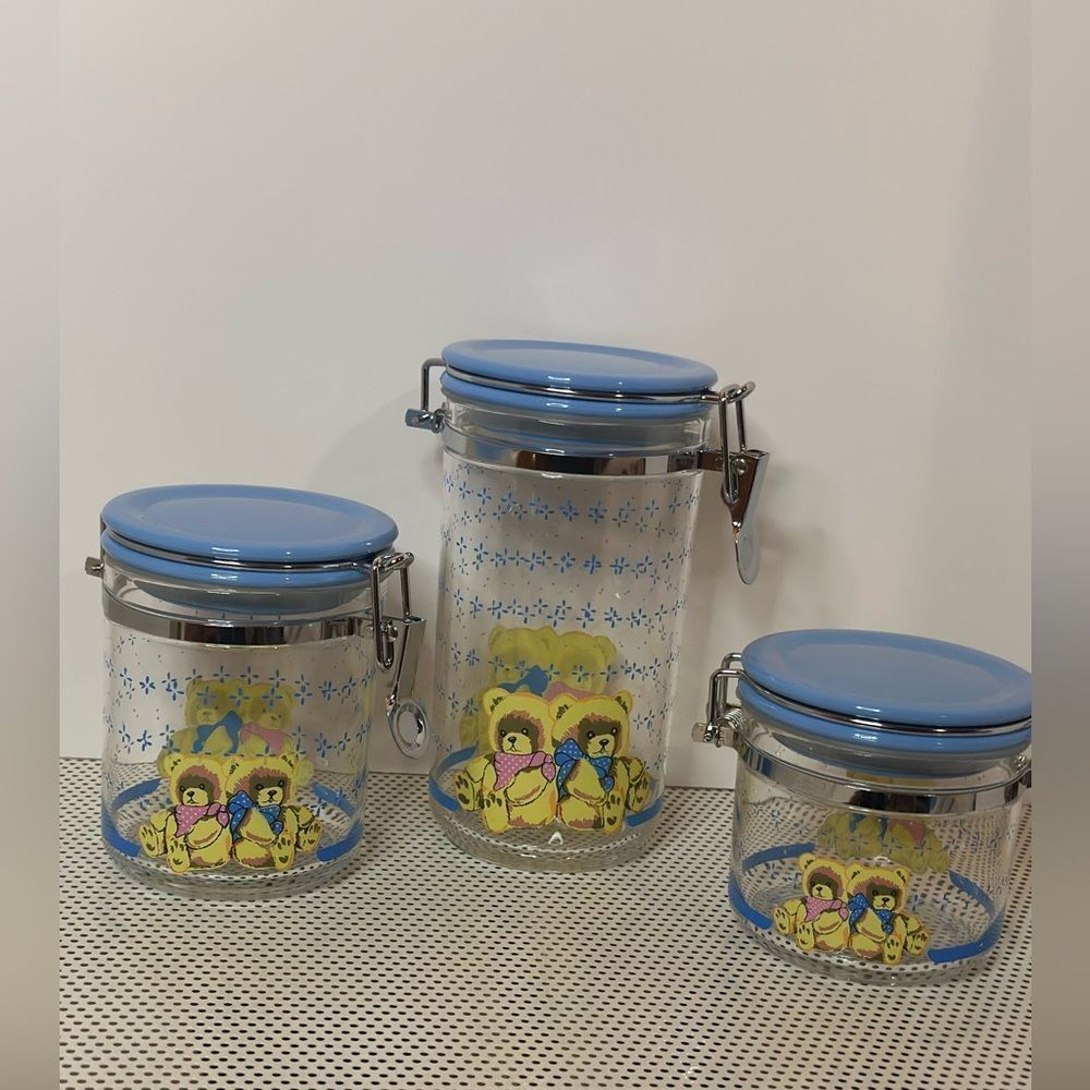 *RARE* 🐻 Set of 3 Vintage Country Bear Blue Canister Jars